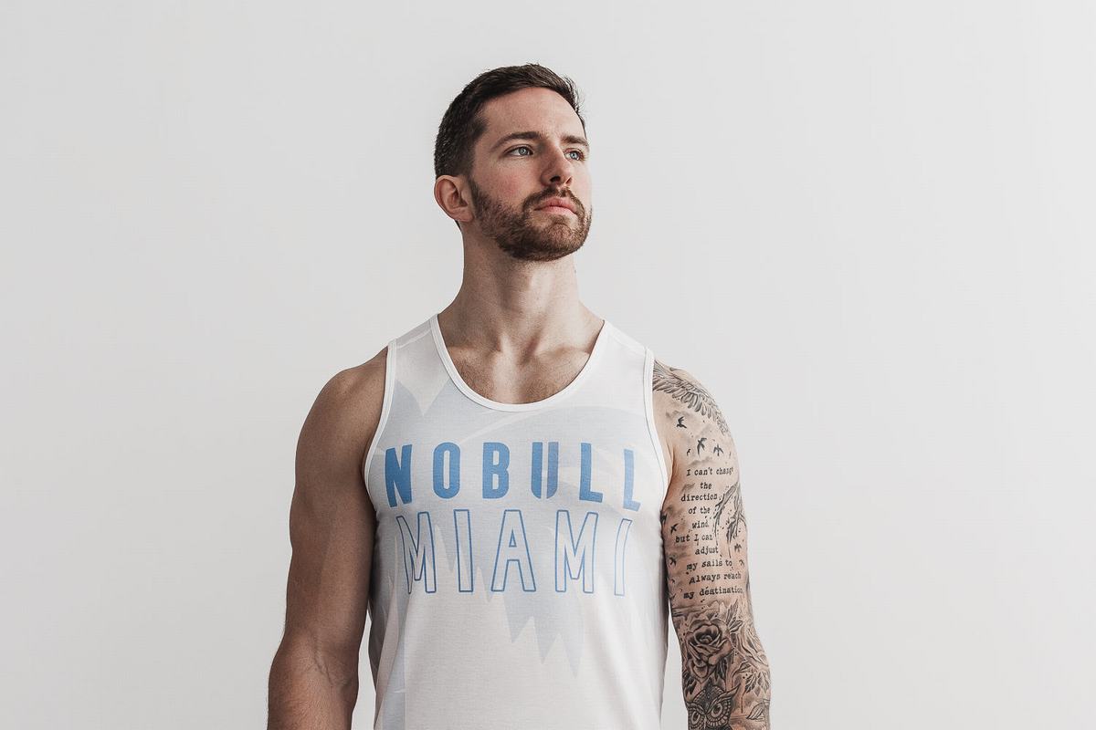 Nobull Miami Palm Men's Tank Tops Blue | Australia (IX2896)